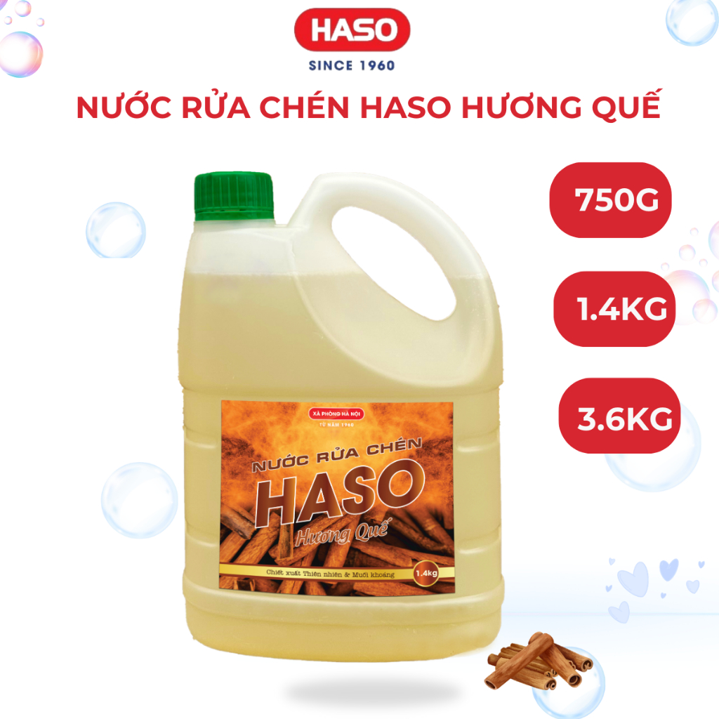 Nước Rửa Chén Bát HASOCO 3,6KG Hương Quế Thiên Nhiên, Khử Mùi Tanh, Bảo Vệ Da Tay, Mùi Thơm Lâu