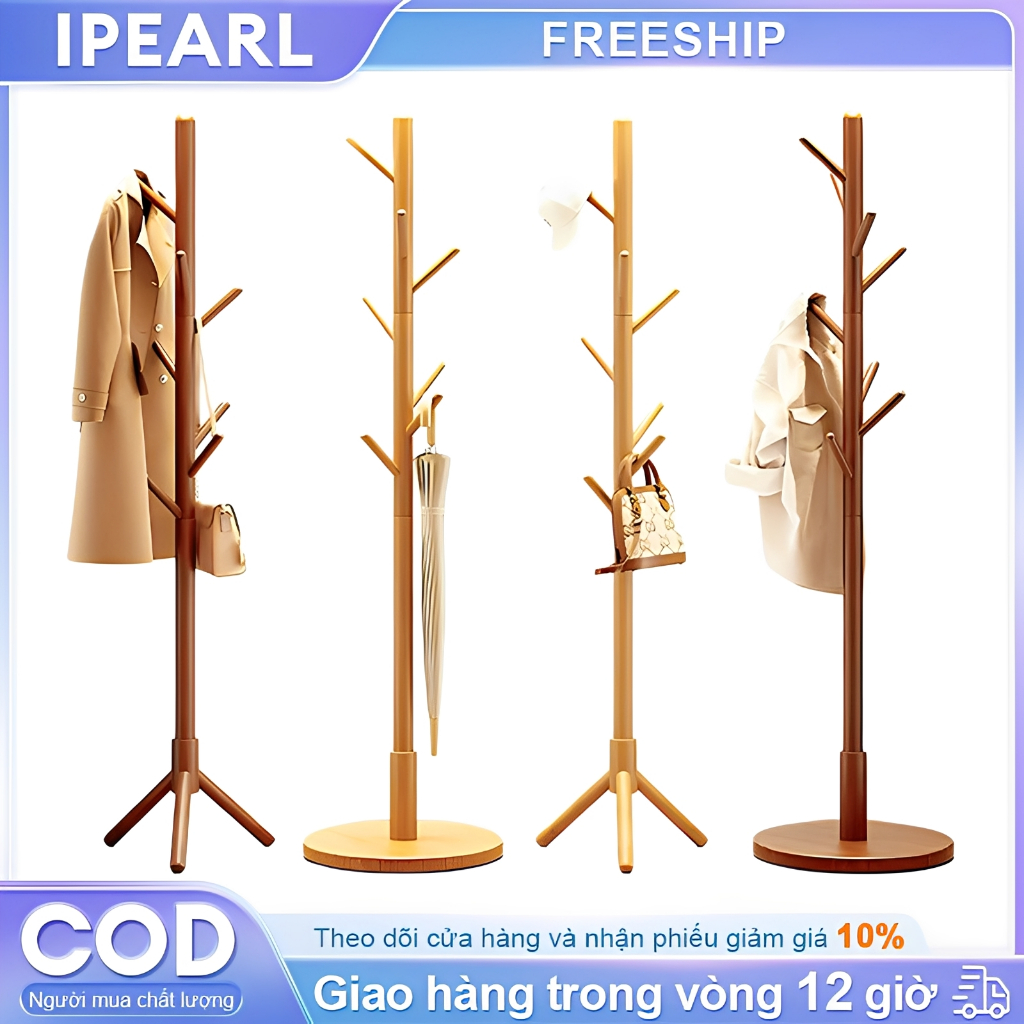 iPearl Giá treo quần áo đa năng chống nghiêng bằng gỗ nguyên khối Xá Gia Dụng Giá Treo Đứng chịu lực 50kg | BigBuy360 - bigbuy360.vn