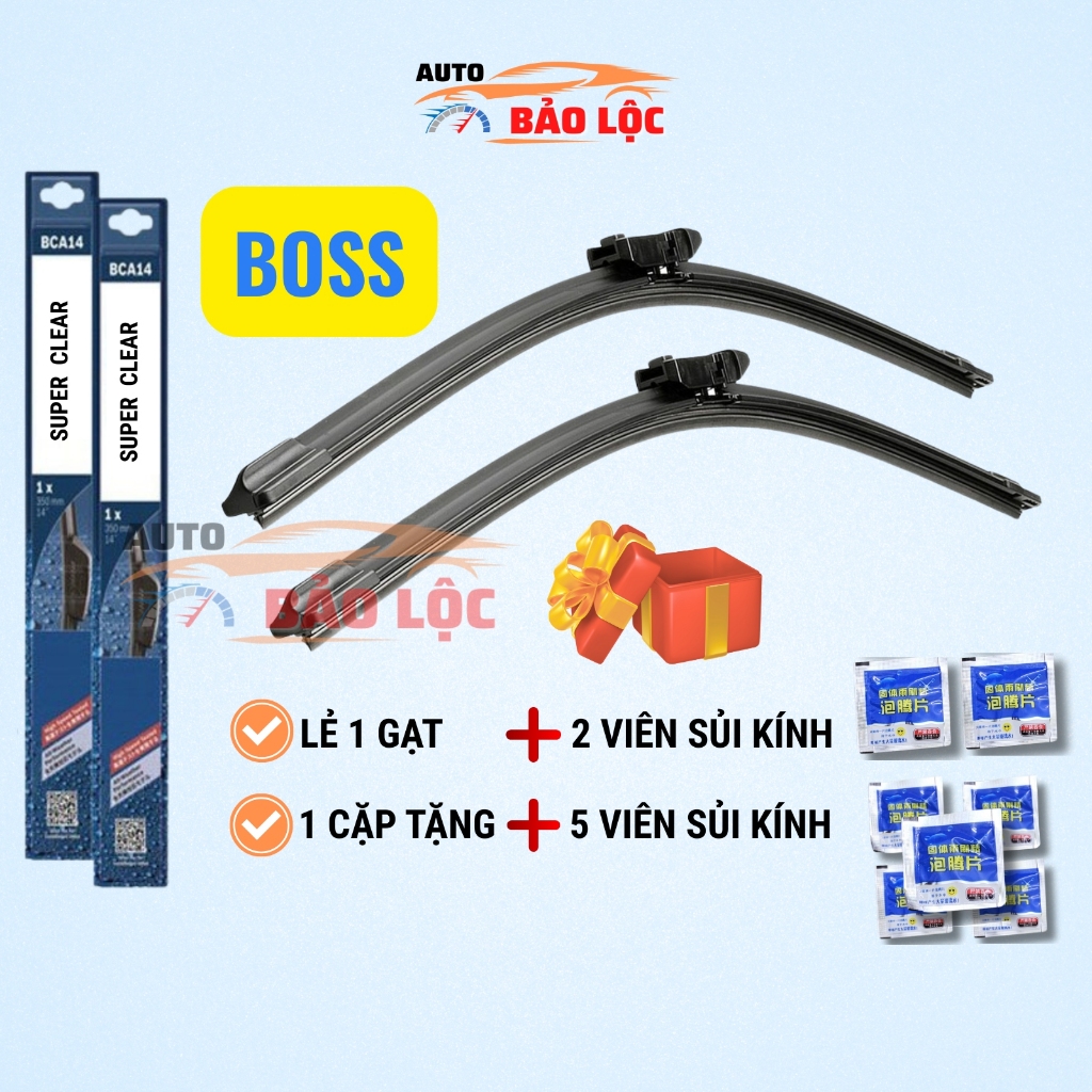 Gạt mưa ô tô Boss không xương, lưỡi gạt silicon siêu sạch, siêu êm cho mọi dòng xe - Auto Bảo Lộc