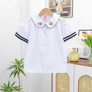 (15-45kg) Áo sơ mi trắng đồng phục học sinh cấp 1 cho bé gái