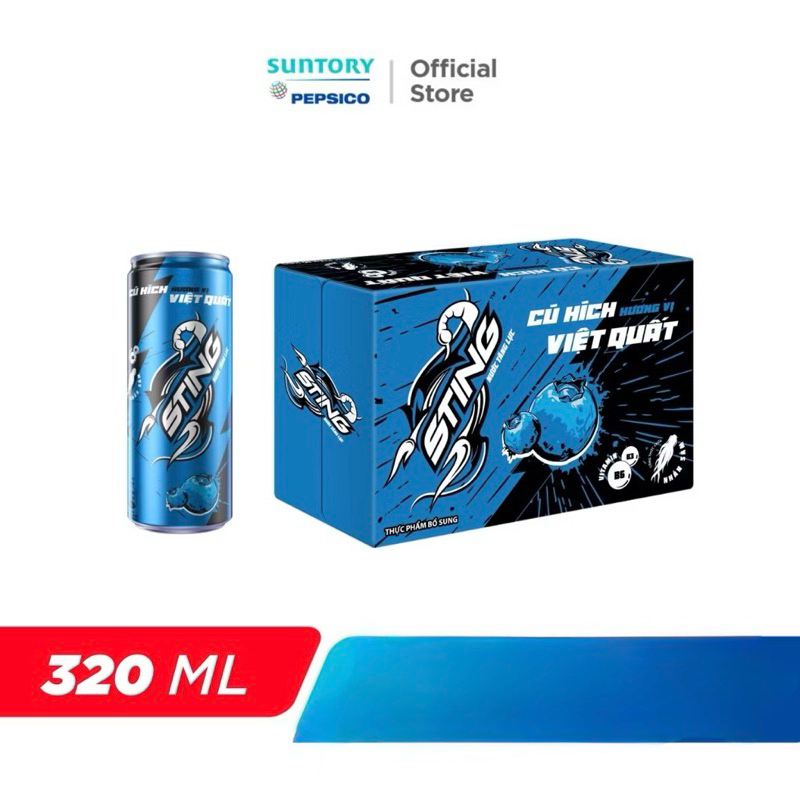 Thùng 24 Lon Nước Tăng Lực Sting Xanh Việt Quất (320ml/ lon)