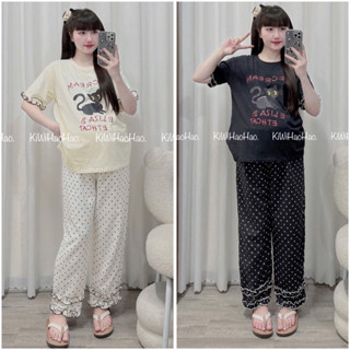  Bộ bầu - bộ sau sinh - BỘ QDAC ÁO MÈO ĐEN Quần Chấm Bi - 2 Màu 