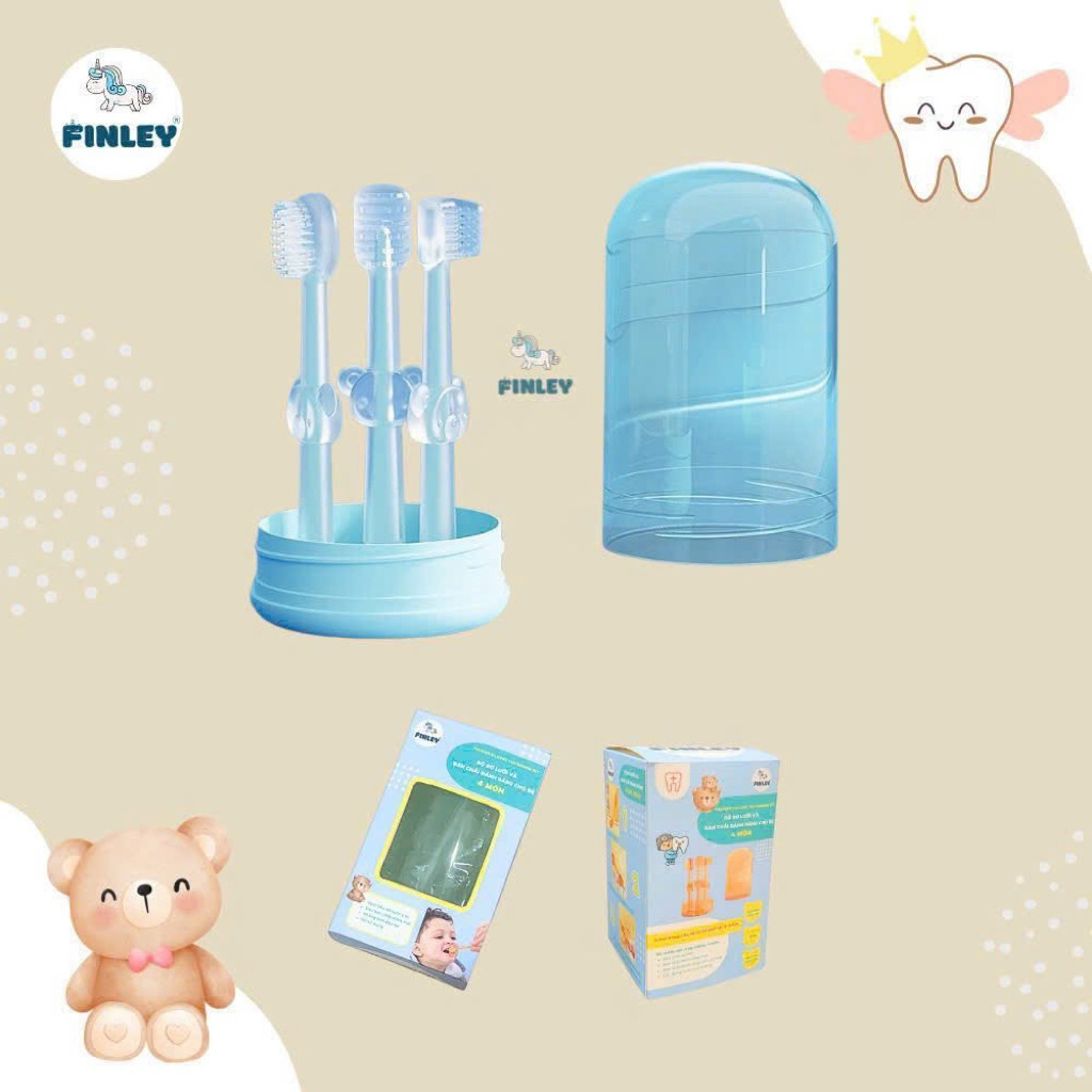 Bộ rơ lưỡi và bàn chải đánh răng FINLEY gấu con 4 món