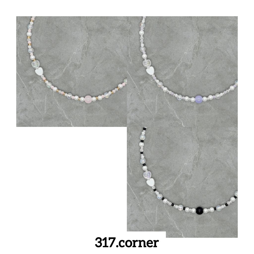 [Hàng đặt trước] Vòng cổ / Dây chuyền hạt cườm phối charm trái tim - 317.corner