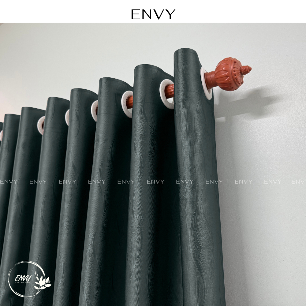 EN27 – Rèm cửa chính đẹp, vải gấm dệt 3 lớp, cản sáng 95% - Màu xám đen (có ánh rêu nhẹ)