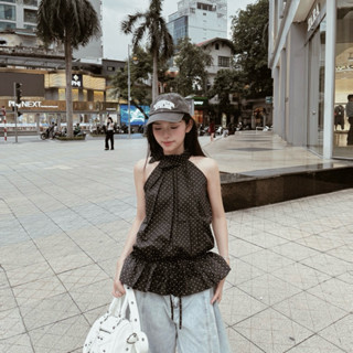 •Liri Blush• Áo chấm bi cổ yếm ảnh chụp thật desgin by Woaa.Stu