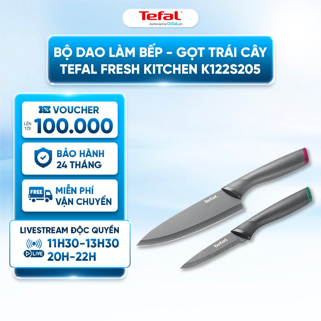 Bộ dao làm bếp và gọt trái cây Tefal Fresh Kitchen K122S205 - 15/9cm - Thép không gỉ phủ chống dính 