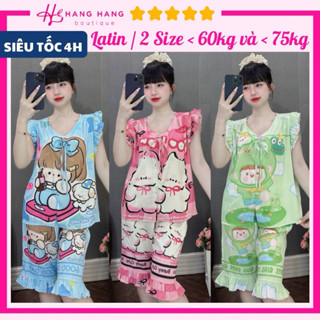 Đồ ngủ nữ pijama lửng sát nách cột nơ bigsize lụa latin mịn mát 2SLC01, đồ bộ nữ đồ mặc nhà hoạt hình dễ thương