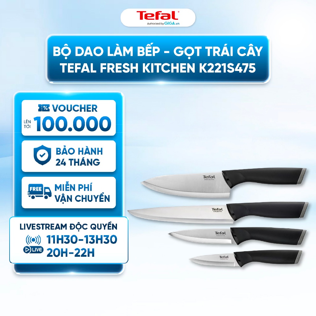 Bộ dao làm bếp - gọt trái cây Tefal Fresh Kitchen K122S205 - Tefal Comfort K221S475 - Thép không gỉ 