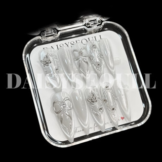  Nail box mắt mèo ánh trăng bạc trắng 05 vẽ nơ tráng gương - móng tay giả mắt mèo ánh trăng bạc  KHÔNG KÈM HỘP  