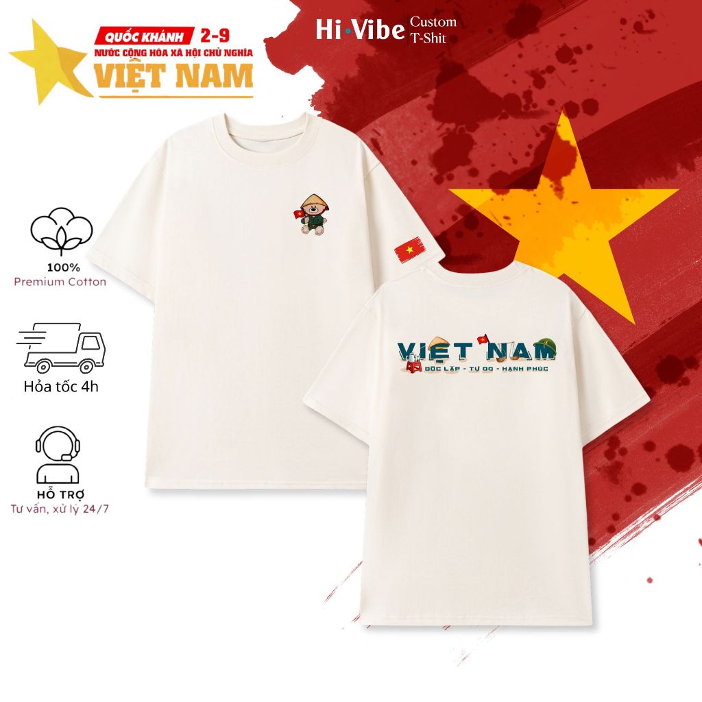 [ÁO THUN UNISEX GẤU VIỆT NAM] Áo Thun Nam Nữ In Việt Nam Cotton 100% Đẹp Thể Hiện Tình Yêu Nước + CÓ