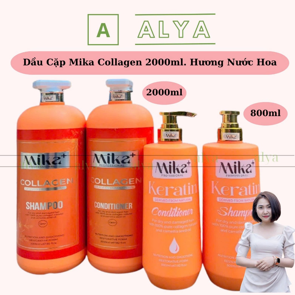 Cặp Dầu Gội Xả Mika Collagen phục hồi hư tổn cho da đầu dầu bết, ngăn gàu, ngăn rụng tóc. NKPP ALYA