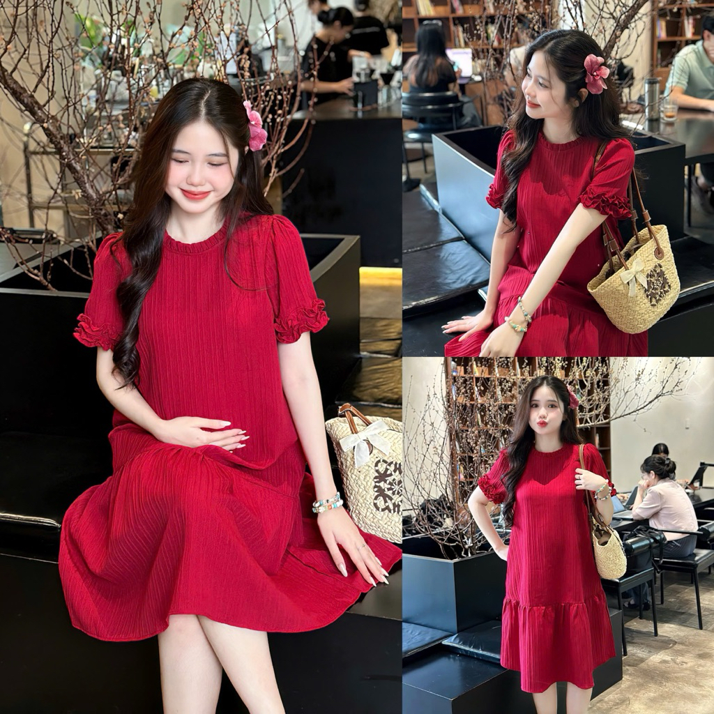 EVERMOM l Đầm bầu Kana đuôi cá cổ bèo tay bèo vải xốp hàn