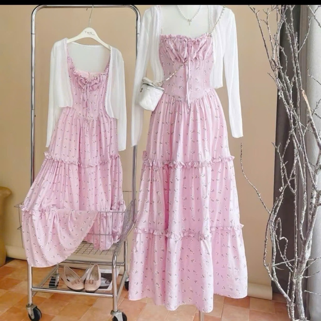 (SHOP TÁO ĐỎ HCM BIGSIZE) set đầm công chúa corset mix áo khoác thun gân