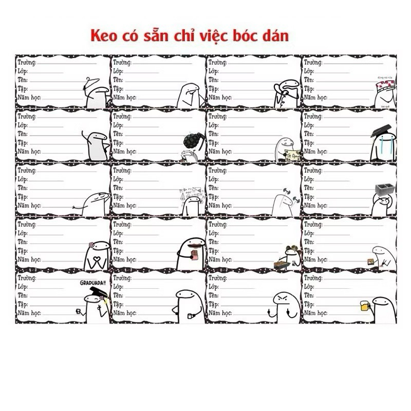 Nhãn vở người que meme 100 hình khác nhau/ nhãn dán meme người que