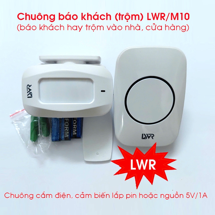  Bộ chuông báo Khách báo động chống trộm cho gia đình cửa hàng LWR M10 không dây tặng kèm pin dễ dàng sử dụng 