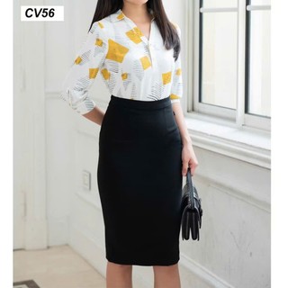 Chân Váy Bút Chì Công Sở Ôm Dáng Vải Co Giãn Có 2 Túi Xéo- Khóa Kéo- Sau Xẻ Sau CV55