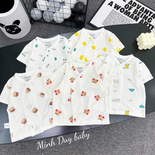 Áo Sơ Sinh Cộc Tay Cài Chéo MD Kids Chất Petit Mềm Mát Nền Trắng Họa Tiết Cho Bé Sơ Sinh Bé Trai Bé Gái 0-9m (3-9kg)