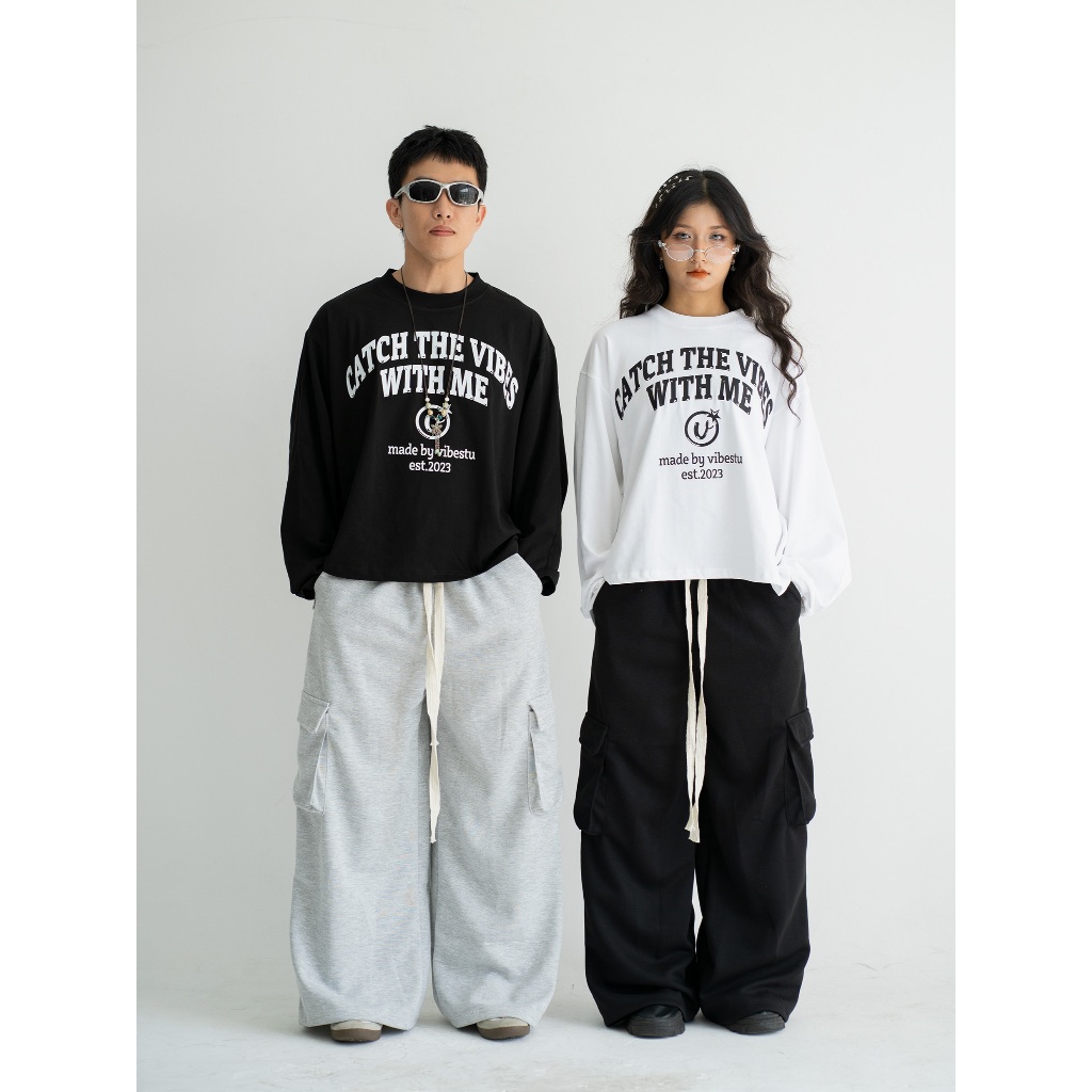 Áo Thun Tay Dài Boxy VIBESTU '' Longsleev With Me '' Form Unisex 250Gsm Cotton | BigBuy360 - bigbuy360.vn