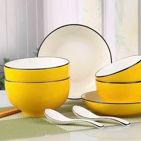 bộ chén tô dĩa sứ màu vàng cao cấp 6 món - chén tô dĩa sứ màu vàng