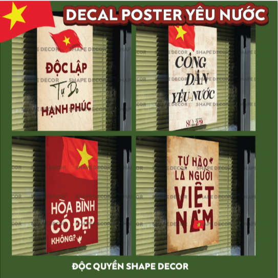 Decal poster dán kính Yêu Nước - Decal poster Việt Nam - Decal trang trí quán vintage