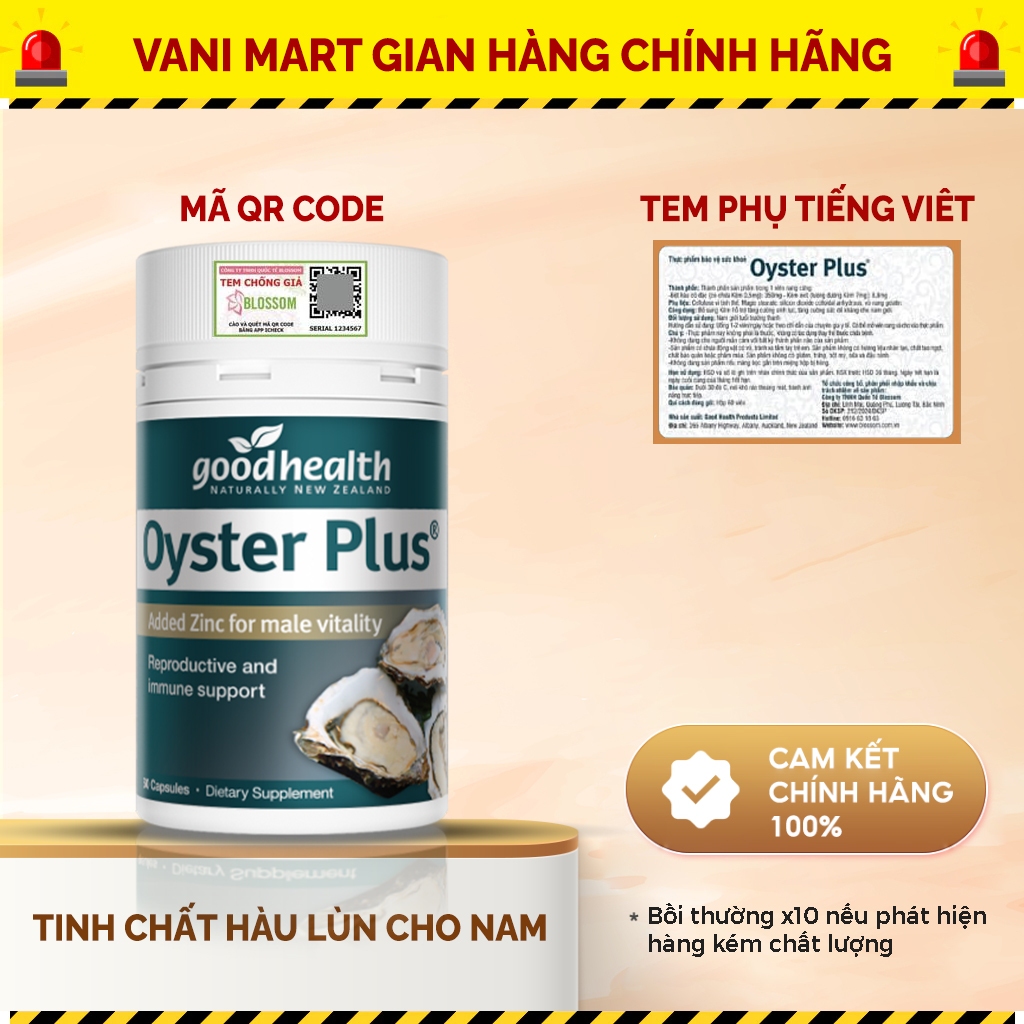 [HÀNG NHẬP KHẨU] Tinh chất hàu lùn Oyster Plus Good Health New Zealand, Bổ sung kẽm, tăng lượng tinh trùng cho nam giới