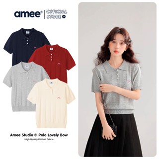 Áo Polo Nơ Thêu Cổ Bẻ Ngắn Tay Len Dệt Kim Amee Studio Local Brand Dành Cho Nữ