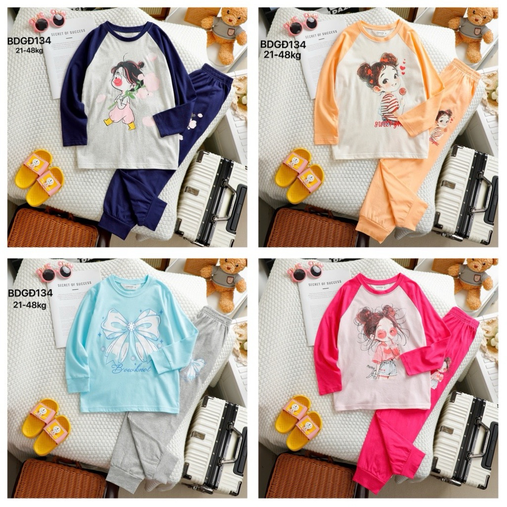 Đồ Bộ bé gái dài tay size đại Janeshop, set bộ dài tay cho bé gái chất thun cotton từ20-48kg mã 134