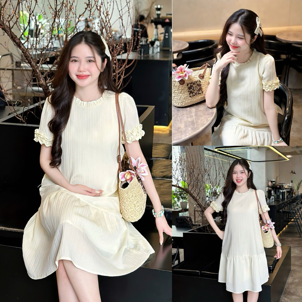 EVERMOM l Đầm bầu Kana đuôi cá cổ bèo tay bèo vải xốp hàn