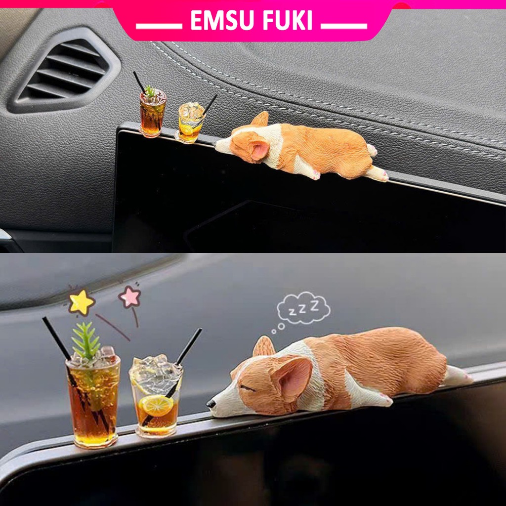 Mô Hình Chú Chó Corgi Mini Kèm Ly Trà Nhỏ Xinh