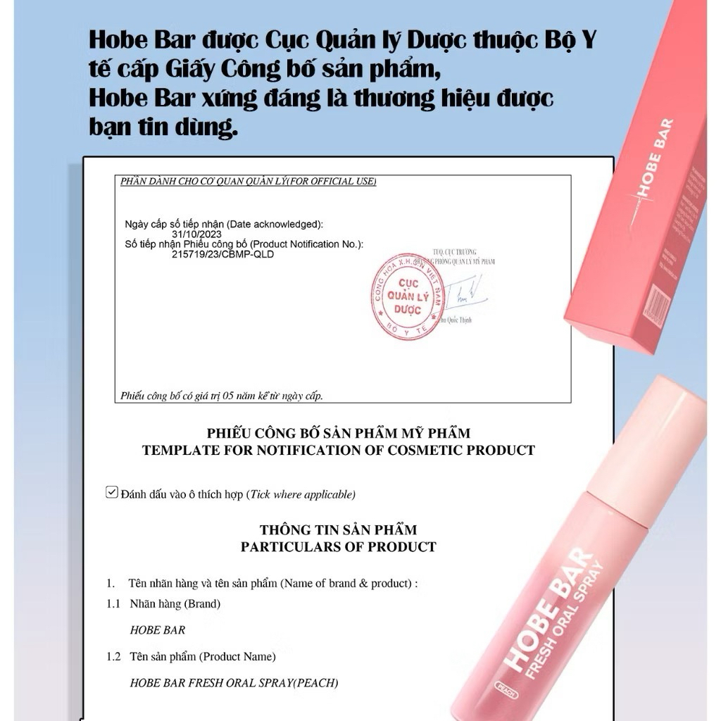 [MUA 1 TẶNG 1] Xịt thơm miệng HOBEBAR  hương đafo sạch miệng, hương thơm tức thì, giữ mùi lâu - 20ml
