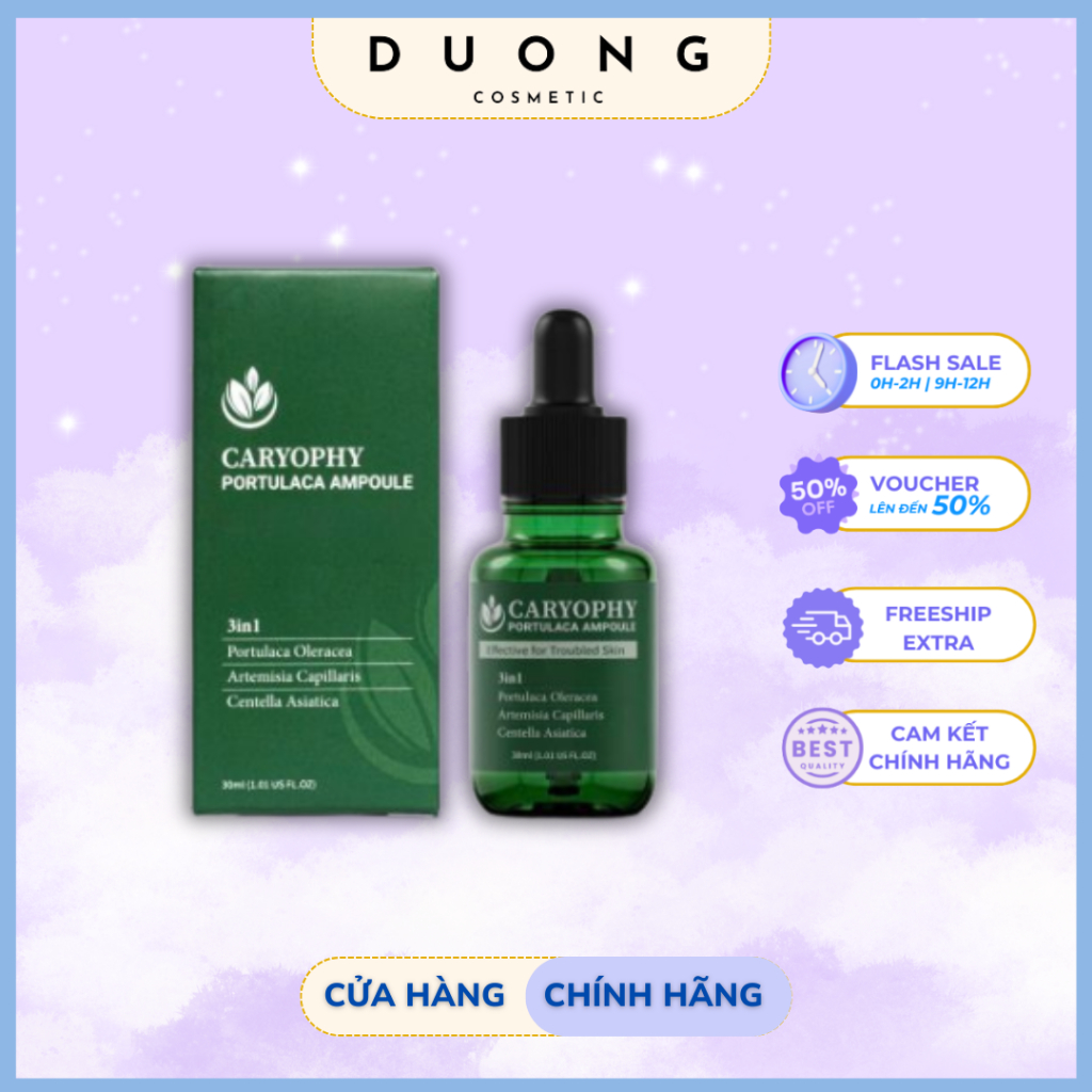 Serum Caryophy Giảm Mụn Mờ Thâm Se Khít Lỗ Chân Lông Portulaca Ampoule 30ml Hàn Quốc