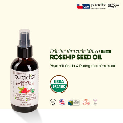 [GWP] Dầu Hạt Tầm Xuân Nguyên Chất Hữu Cơ Pura D'or Organic Rosehip Seed Oil – Phục Hồi Làn Da 118ml