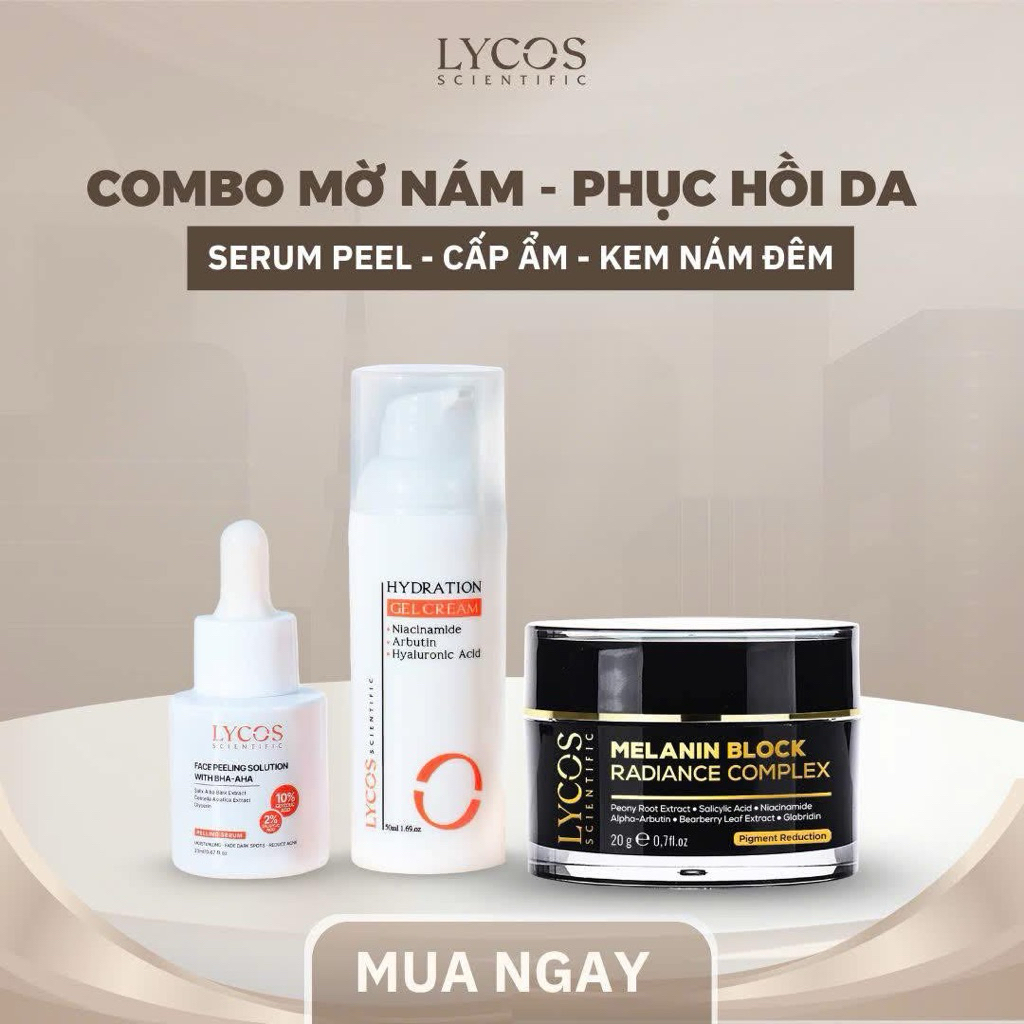 𝐂𝟑𝐍 - COMBO CHĂM SÓC DA NÁM LYCOS (Dưỡng Cấp Ẩm - Serum Peel - Kem Nám Melanin)