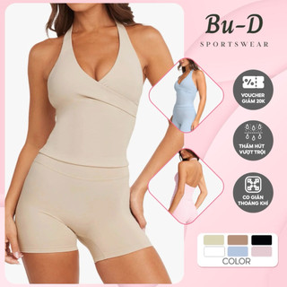  Set đồ tập gym nữ thể thao yoga cổ yếm chéo chất PoLy thoải mái thấm hút co giãn 4 chiều  Mã 111  
