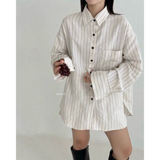  mir.byhi |LINEAR Shirt | Áo sơmi hoạ tiết sọc vải linen tưng form rộng 