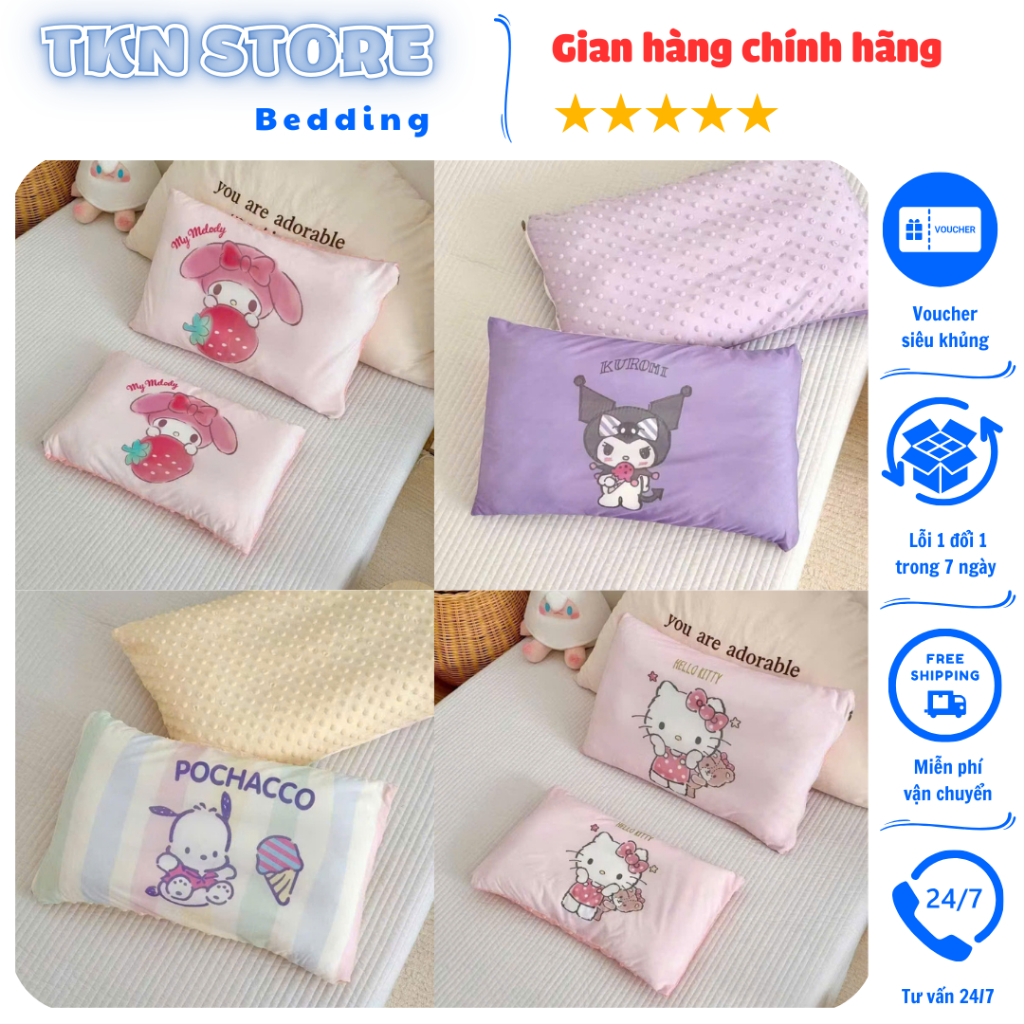 Gối massager thun lạnh kuromi trẻ em siêu đáng yêu, Gối ngủ cho bé mang đi học mầm non chất liệu mềm mại thấm hút mồ hôi
