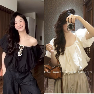  Áo cổ rộng form bồng bềnh trễ vai mặc 2 kiểu trẻ trung nữ tính 