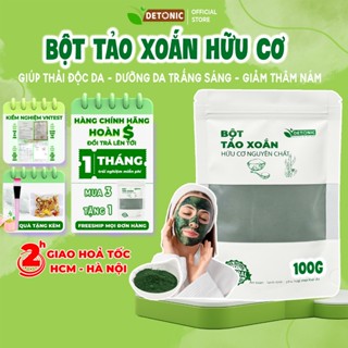 Bột tảo xoắn hữu cơ DETONIC nguyên chất 100g, dùng để đắp mặt nạ, ủ trắng body, giúp dưỡng trắng da