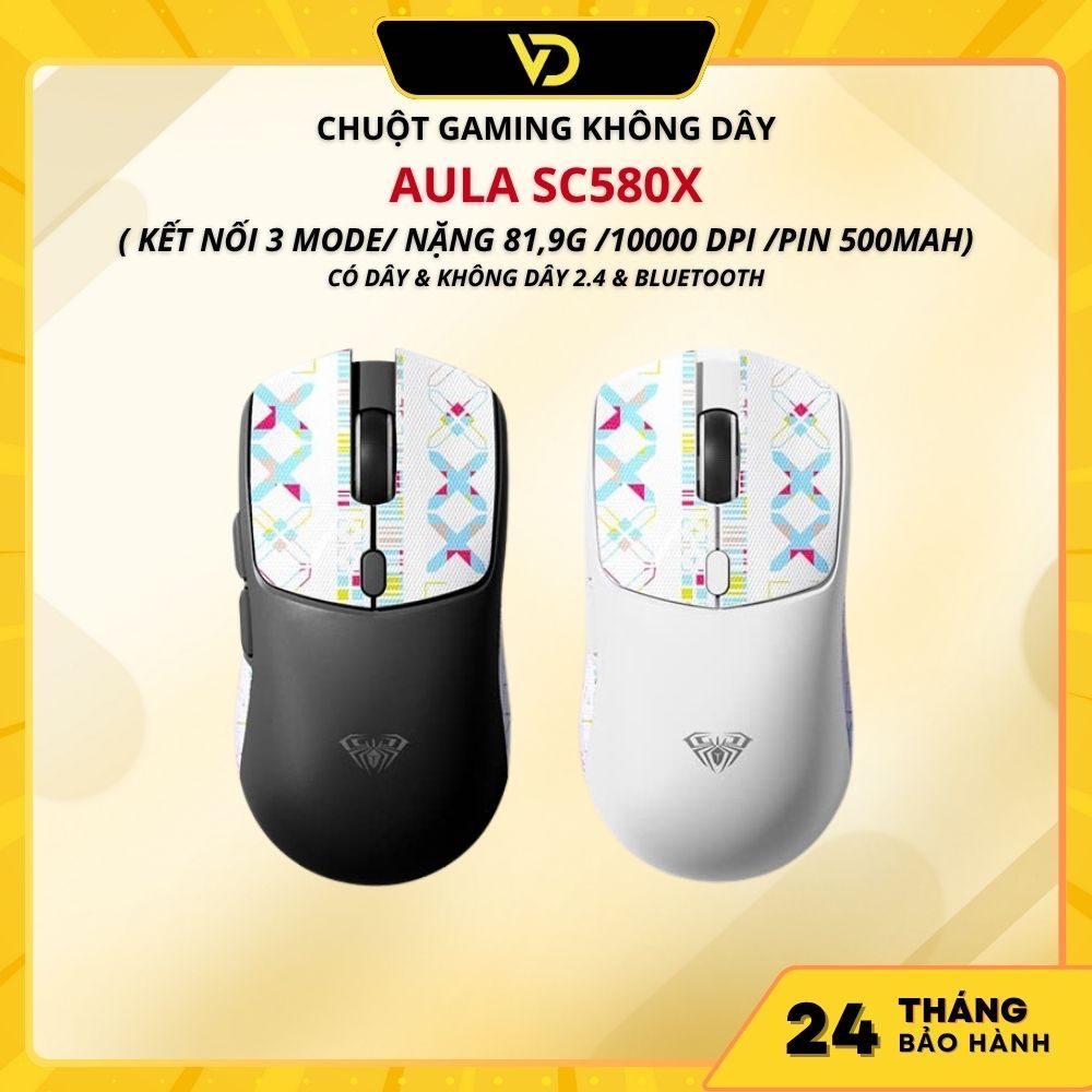 Chuột không dây Gaming AULA SC580/ SC580x 3 MODE Bluetooth 5.0 Wireless 2.4 GHz - Chính hãng