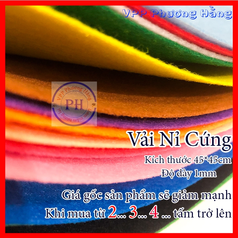 Vải nỉ cứng - dạ cứng mầm non khổ 45*45cm làm treo nôi, handmade