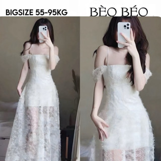 [ BÈO BÉO BIGSIZE ] VÁY REN TRỄ VAI CÓ TAY HOA HỒ ĐIỆP VIỀN REN MAXI DÁNG XOÈ BIGSIZE 55-90KG