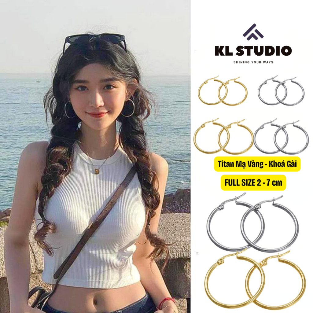  Bông Tai Titan Khoen Tròn KL.STUDIO Nhiều Size Khoá Gài Khuyên Tai Vòng Tròn Mạ Vàng Không Đen Gỉ - E326 
