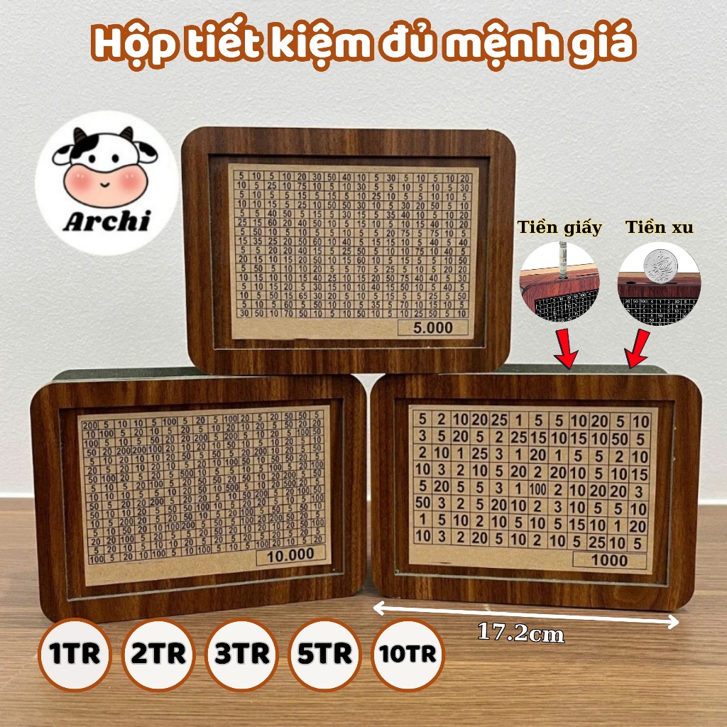Hộp đựng tiền tiết kiệm bằng gỗ 100 ngày thử thách tiết kiệm nhiều mẫu giúp lên kế hoạch hiệu quả