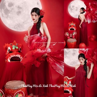  Áo yếm lưới đỏ đô mặc tết chụp ảnh trung thu 