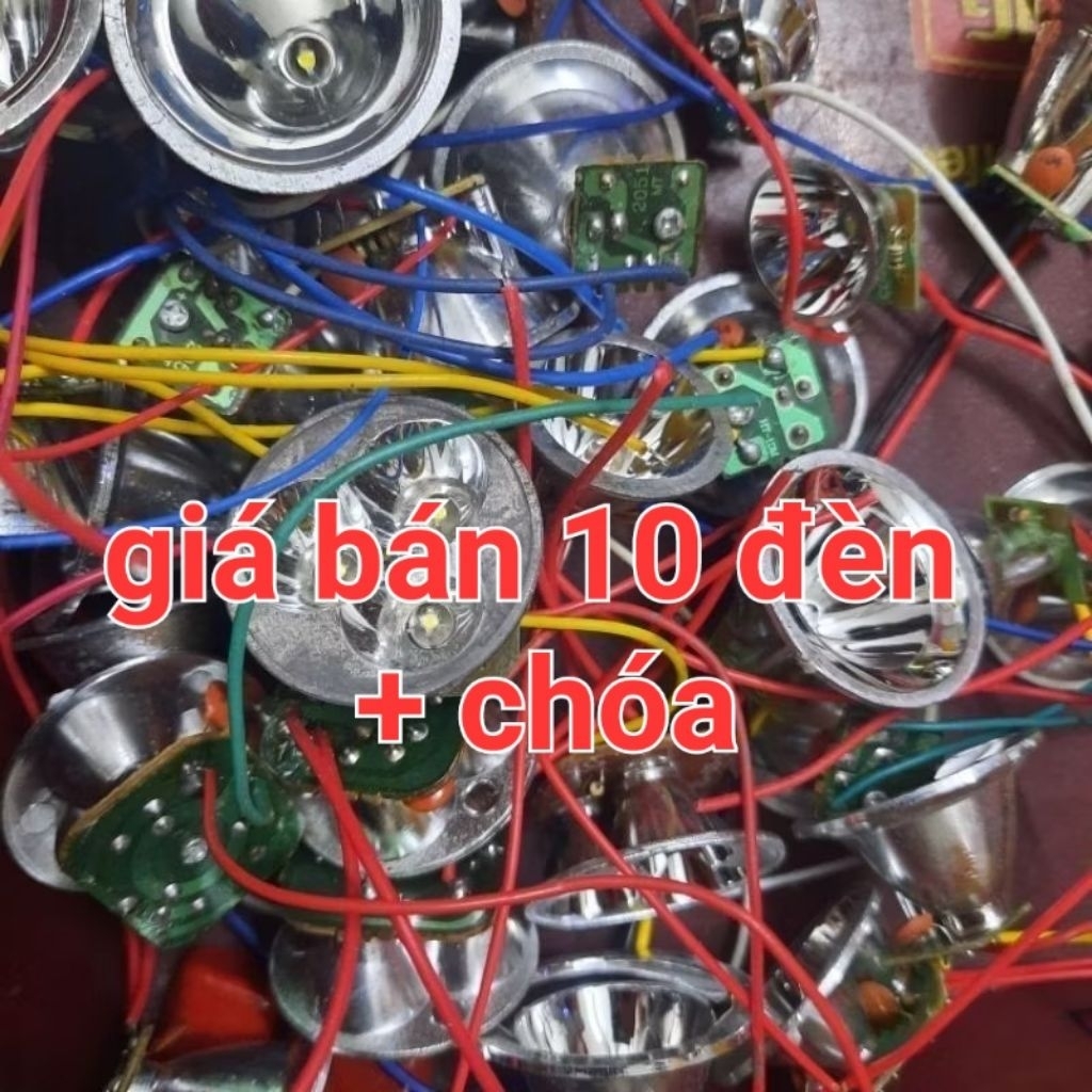 giá 10 đèn + chóa đèn pin 3v-3.7v ( tháo vợt muỗi).