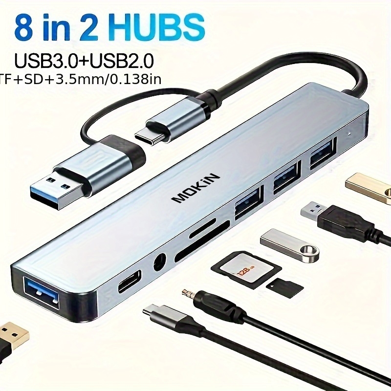 Mokin 8 trong 2  Hub hia cổng USB 3.0 bộ chuyển đổi Hub chuyển đổi Type C to HDMI SD TF Hub cổng chu