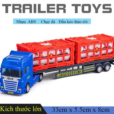 Đồ chơi xe đầu kéo vận chuyển xă.ng dầu KAVY gồm 2 thùng chứa chạy đà nhựa ABS