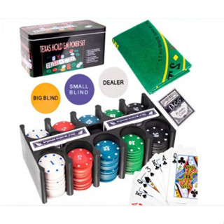  Bộ Thẻ Bài Hộp thiếc Poker 200 Chip  Phỉnh Poker  Có Số 2 Bộ Bài Tây Kèm Thảm Trải Cao Cấp 