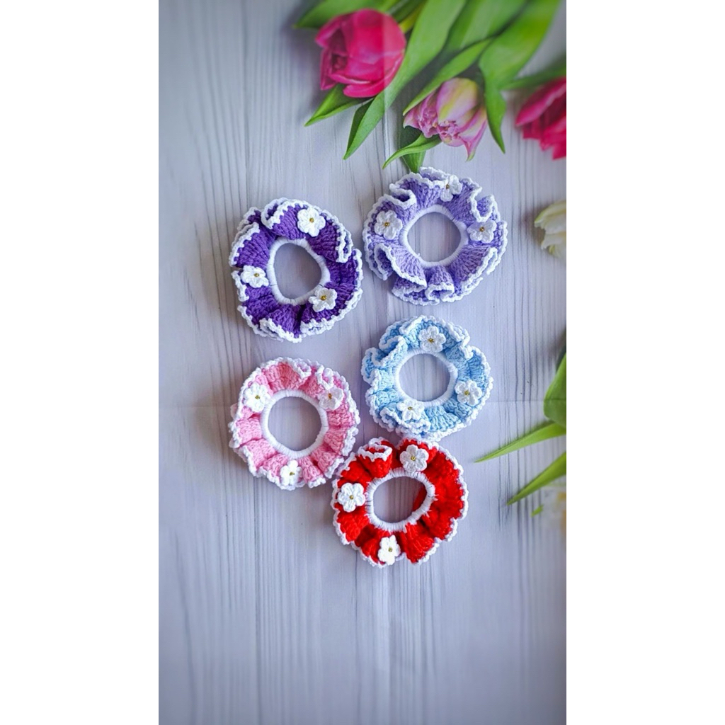Cột tóc scrunchies len handmade tiểu thư
